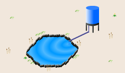 雨水タンクから池に給水